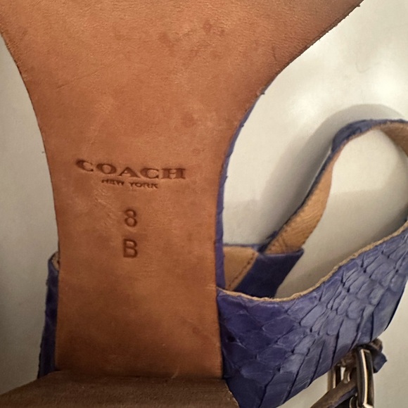 COACH Lexey Leather Snakeskin Chunky Open Toe Sandals Deep Marine Blue Size 8 - Picture 12 of 12